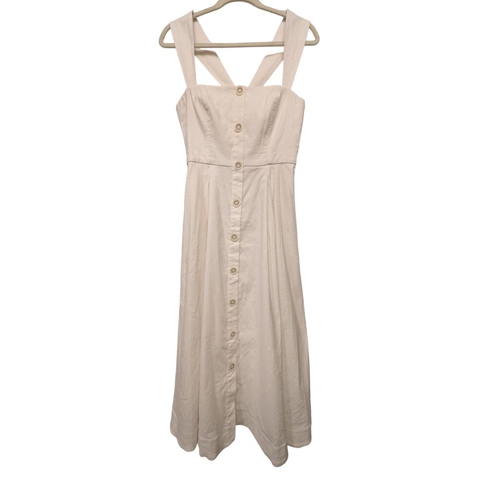 Anthropologie Maeve‎ Square Neck Button Down Linen Blend Midi Dress Size 8 NWT
